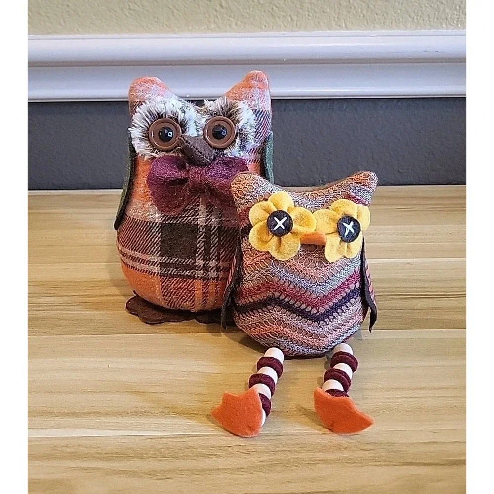Fall Thanksgiving Plush Owl Shelf Sitters Set Of 2